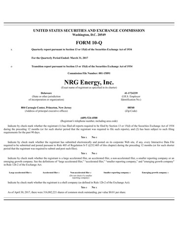 Thumbnail NRG Energy
 Quarterly Report 2017-q1