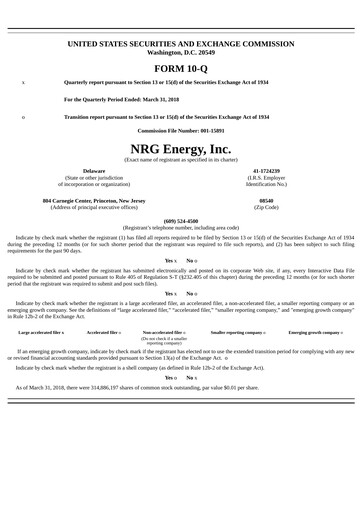 Thumbnail NRG Energy
 Quarterly Report 2018-q1