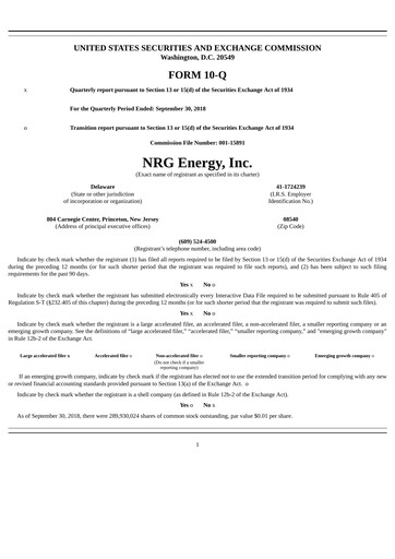 Thumbnail NRG Energy
 Quarterly Report 2018-q3