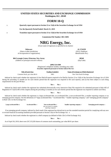 Thumbnail NRG Energy
 Quarterly Report 2019-q1