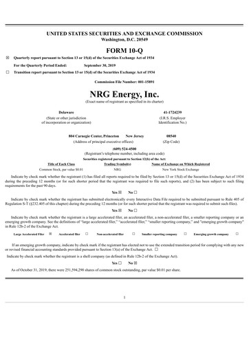 Thumbnail NRG Energy
 Quarterly Report 2019-q3