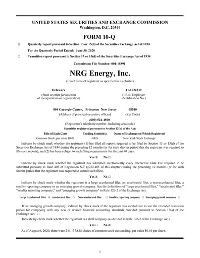Thumbnail NRG Energy
 Quarterly Report 2020-q2