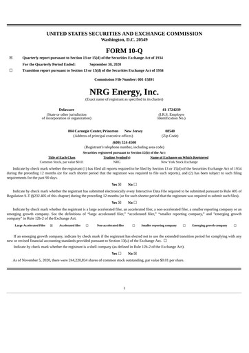 Thumbnail NRG Energy
 Quarterly Report 2020-q3