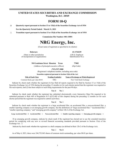 Thumbnail NRG Energy
 Quarterly Report 2021-q1