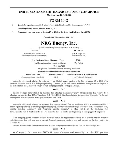 Thumbnail NRG Energy
 Quarterly Report 2021-q2