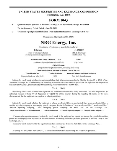 Thumbnail NRG Energy
 Quarterly Report 2022-q2