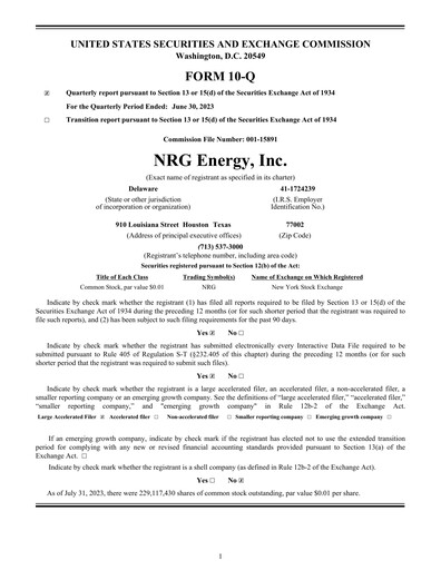 Thumbnail NRG Energy
 Quarterly Report 2023-q2