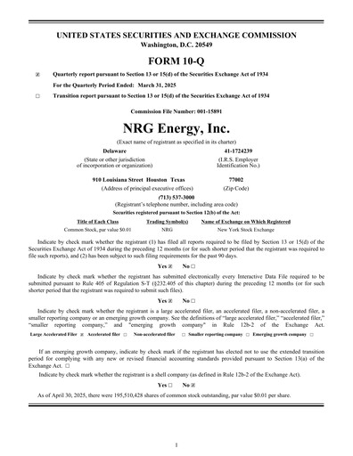 Thumbnail NRG Energy
 Quarterly Report 2025-q1