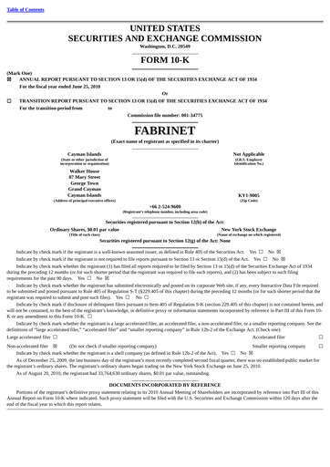 Vorschaubild Fabrinet
 Jahresbericht 2010