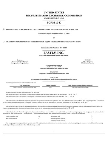 Miniature Fastly
 Rapport annuel 2020