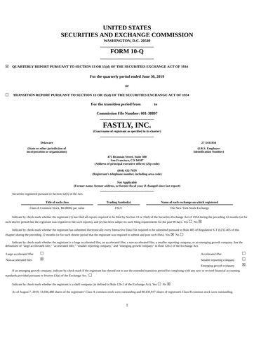 Miniature Fastly
 Rapport trimestriel 2019-q2