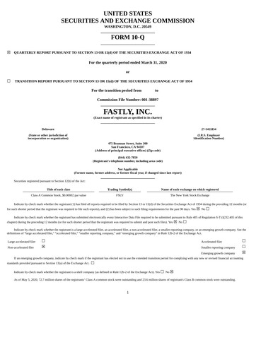 Miniature Fastly
 Rapport trimestriel 2020-q1