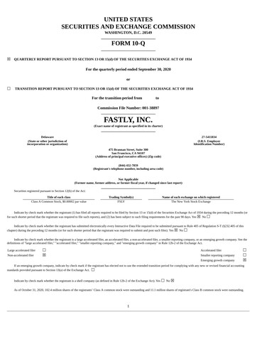 Miniature Fastly
 Rapport trimestriel 2020-q3