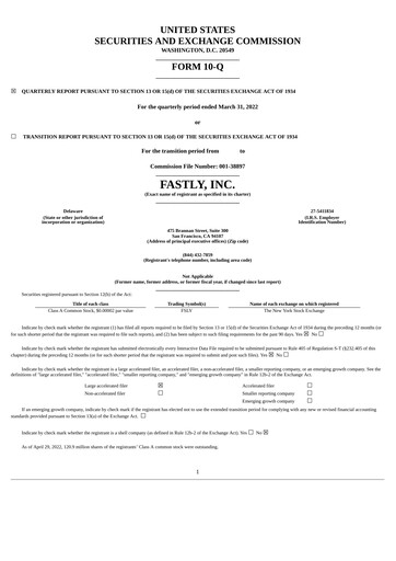Miniature Fastly
 Rapport trimestriel 2022-q1