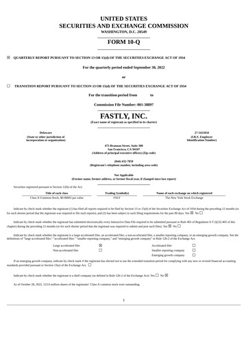 Miniature Fastly
 Rapport trimestriel 2022-q3