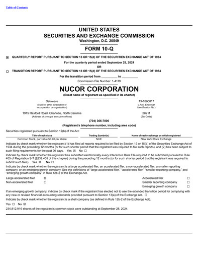 Thumbnail Nucor
 Quarterly Report 2024-q3