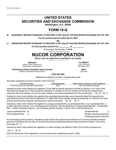 Thumbnail Nucor
 Quarterly Report 2025-q1