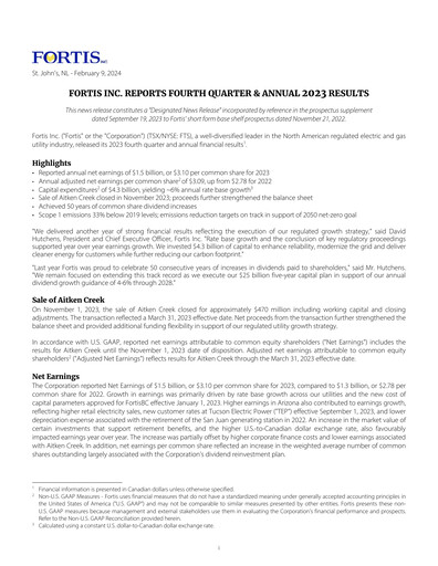 Thumbnail Fortis Annual Report 2023