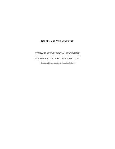 Thumbnail Fortuna Mining Financial Statement 2007