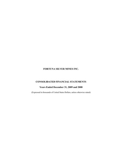 Thumbnail Fortuna Mining Financial Statement 2009
