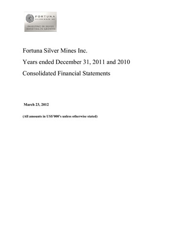 Thumbnail Fortuna Mining Financial Statement 2011