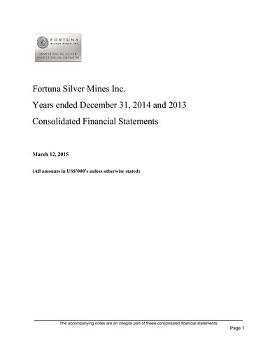 Thumbnail Fortuna Mining Financial Statement 2014