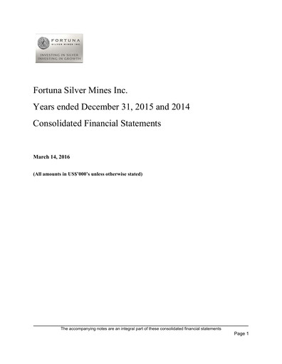 Thumbnail Fortuna Mining Financial Statement 2015