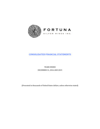 Thumbnail Fortuna Mining Financial Statement 2016