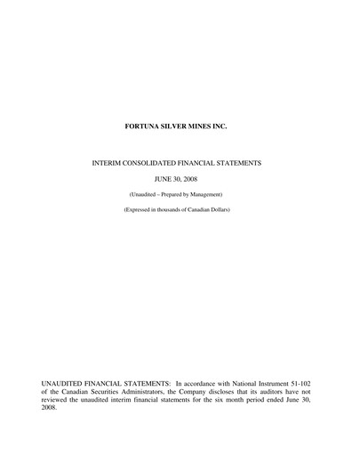 Miniature Fortuna Mining Rapport trimestriel 2008-q2