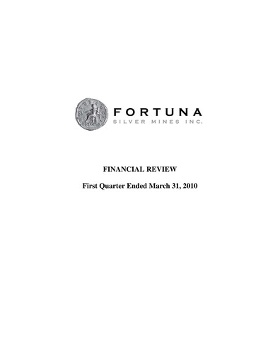 Thumbnail Fortuna Mining Quarterly Report 2010-q1