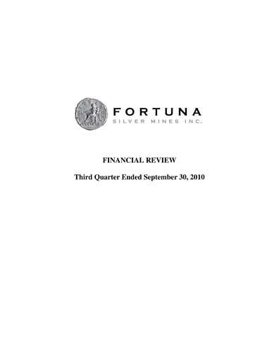 Thumbnail Fortuna Mining Quarterly Report 2010-q3