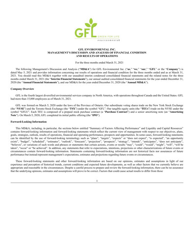 Thumbnail GFL Environmental
 Quarterly Report 2021-q1