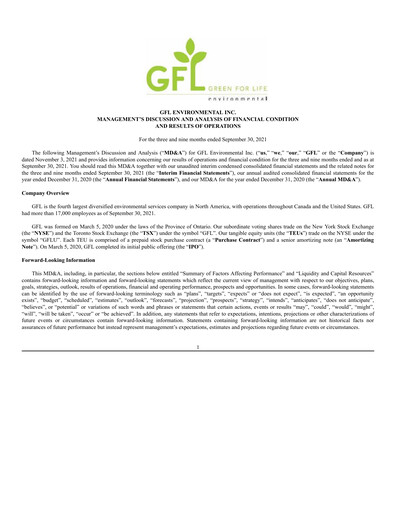 Thumbnail GFL Environmental
 Quarterly Report 2021-q3