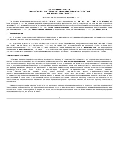 Thumbnail GFL Environmental
 Quarterly Report 2023-q3
