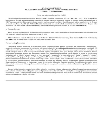 Thumbnail GFL Environmental
 Quarterly Report 2024-q2