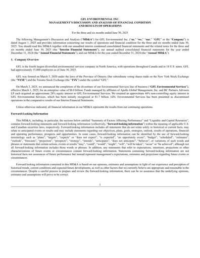 Thumbnail GFL Environmental
 Quarterly Report 2025-q2