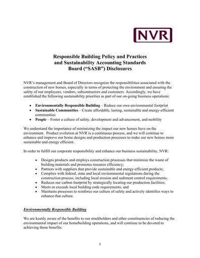 Thumbnail NVR ESG Report 2025