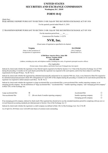 Thumbnail NVR Quarterly Report 2018-q1
