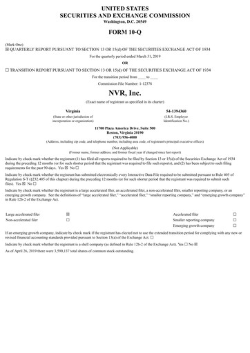 Thumbnail NVR Quarterly Report 2019-q1