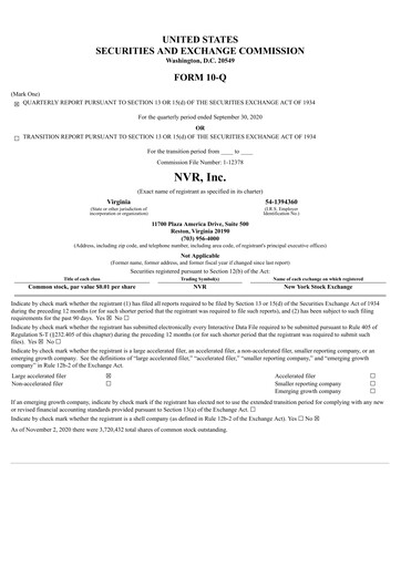 Thumbnail NVR Quarterly Report 2020-q3