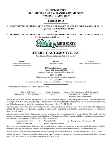 Thumbnail O'Reilly Automotive Quarterly Report 2025-q1