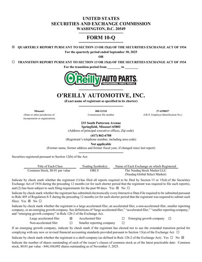 Thumbnail O'Reilly Automotive Quarterly Report 2025-q3