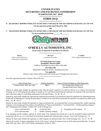 Thumbnail O'Reilly Automotive Quarterly Report 2026-q1
