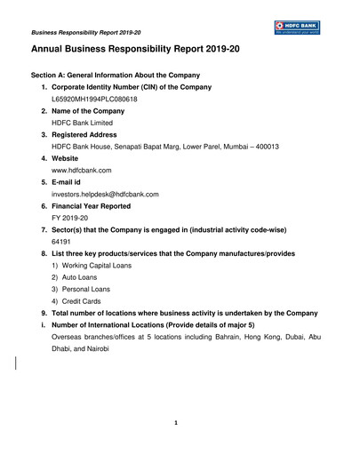 Thumbnail HDFC Bank ESG Report 2019-2020