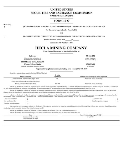 Thumbnail Hecla Mining
 Quarterly Report 2023-q2