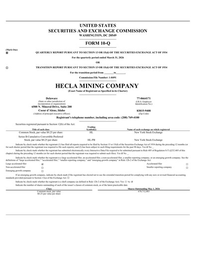 Thumbnail Hecla Mining
 Quarterly Report 2026-q1