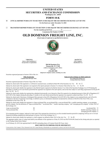Thumbnail Old Dominion Freight Line
 Annual Report 2018