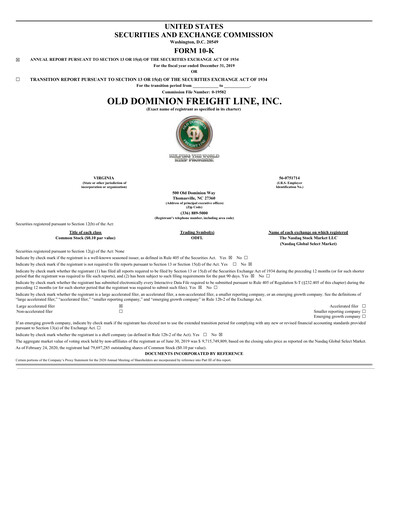 Thumbnail Old Dominion Freight Line
 Annual Report 2019