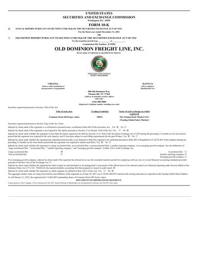 Thumbnail Old Dominion Freight Line
 Annual Report 2021
