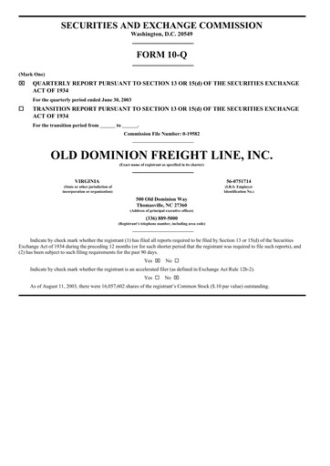 Thumbnail Old Dominion Freight Line
 Quarterly Report 2003-q2
